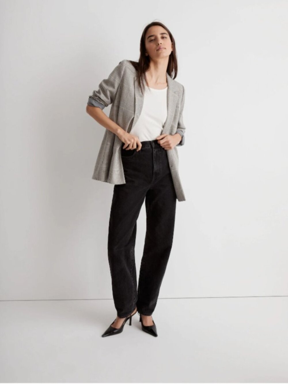 MADEWELL DORSET PLAID BLAZER GRAY SIZE MEDIUM